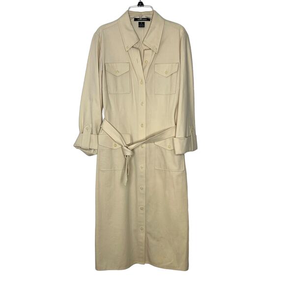 Ellen Tracy Cream Women's Size 6 Long Sleeve Belted Button Down Jacket Coat - Picture 1 of 12